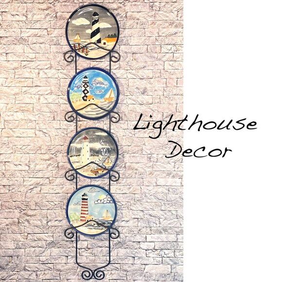 Lighthouse Wall Accents Coastal Beach Decor 5 Piece Set 4 Plate Design - Picture 1 of 5